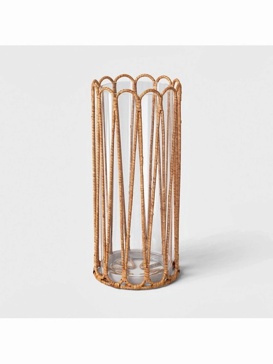 Threshold Other - Threshold Rattan Wrapped Hurricane Candle Lantern , Large Size